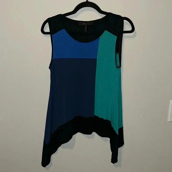 BCBG Maxazria Asymmetric Colorful Tank Womens Sm 100% Modal Night Out Black Blue - Picture 1 of 7